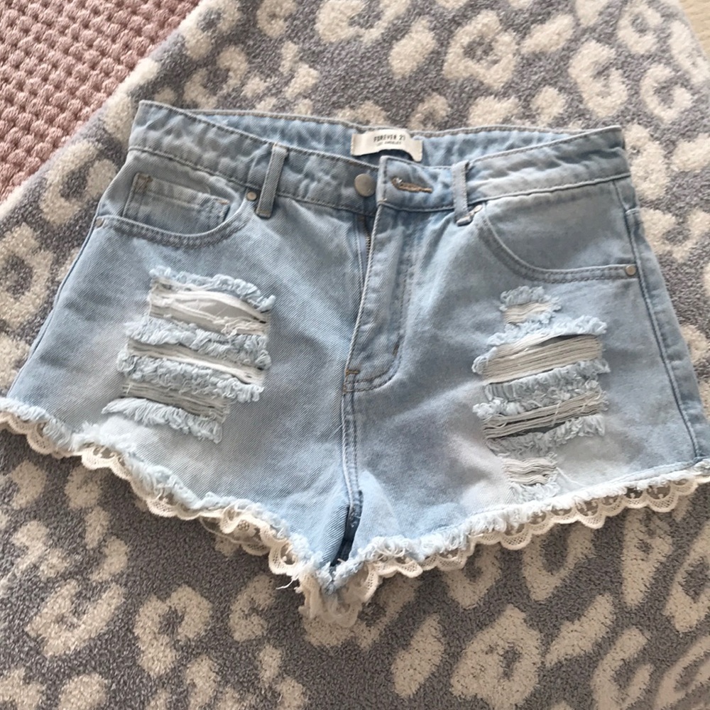 Forever 21 denim shorts with lace detail